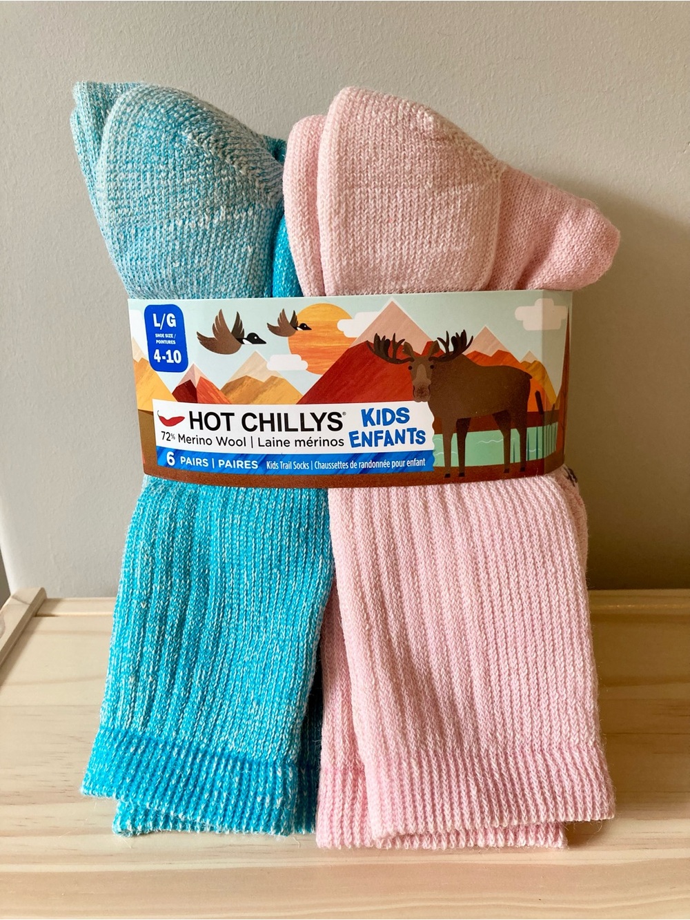 Hot Chillys Kids Merino Wool Socks - Pink & Aqua | L